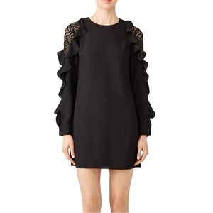 Wish The Label Vera Mini Sheath Dress In Black Lace Ruffle Long Sleeves Sz S